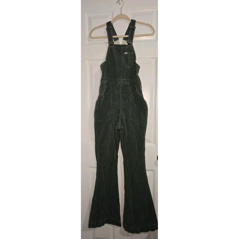 Lee Vintage Green Corduroy Bib Overalls Women's Wide Leg Relaxed Jumpsuit Romper
